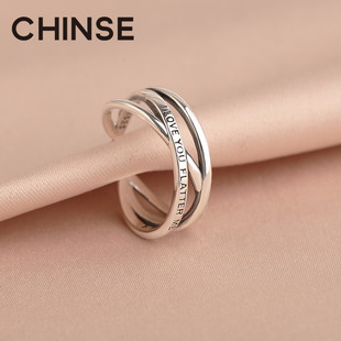 日韩风s925纯银戒指ins女生饰品，冷淡气质简约复古做旧开口调节潮