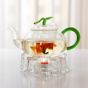 茶壶玻璃耐高温花绿叶花草茶具功夫泡中式透明过滤加热南瓜壶家用