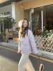 吾小画浅 冬季韩系设计感紫色菱格棉服面包服宽松显瘦保暖外套女