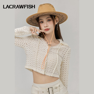 lacrawfish复古浪漫甜美爱心镂空针织衫，宽松长袖罩衫花边短上衣