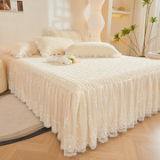 牛奶绒夹棉床裙三件套可机洗纯色加厚加绒珊瑚绒1米8蕾丝床罩单件