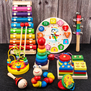 早教益智力积木婴幼儿童木制玩具绕珠木琴幼教乐器六一宝宝礼物