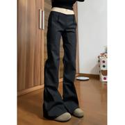 175高个子加长版黑色复古休闲微喇裤女低腰设计感拖地西装喇叭裤