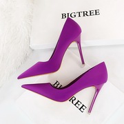紫色高跟鞋女夏高级感职业细跟超高跟绸缎，浅口尖头大码41-43单鞋