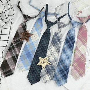 小领带女jk日系格子，短款免打懒人皮筋领带，可调节校服学院风学生