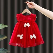 0-3岁女宝宝夏季公主裙，1小女童连衣裙2婴儿，周岁生日礼服红色裙子