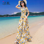 绿慕2023流行夏季沙滩裙子花色雪纺连衣裙女修身显瘦长裙超仙