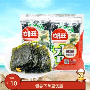 海牌海苔韩国进口零食番茄鱿鱼芥末味即食儿童寿司包饭烤紫菜片