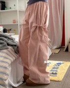 Exclusive type 韩国个性设计蝴蝶结绑带口袋宽松直筒休闲裤长裤