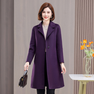 中年妈妈韩版高级感气质双面羊绒，大衣女冬季显瘦中长羊毛呢外套女
