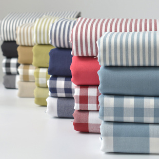 帆布布料加厚涤棉沙发窗帘桌布面料老粗布色织活性纯色格子条纹