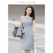LadySElite/慕裁 灰色连衣裙2023春夏无袖圆领通勤气质西装裙