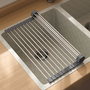 折叠沥水架水槽304不锈钢沥碗架厨房置物架洗碗池硅胶控水滤水板