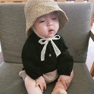 ins夏季婴儿童草，帽子韩国女宝宝遮阳防晒亲子男童渔夫帽沙滩
