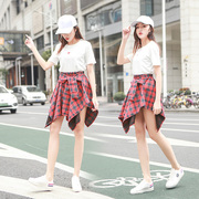 学生爵士舞服装女套装韩版成人青春舞台街舞嘻哈短袖t恤+裙子套装
