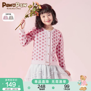 pawinpaw小熊卡通童装，春季女童儿童毛衣针织衫，花朵满印甜美