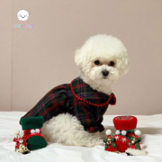 「Lazy Pet」韩国宠物衣服猫狗秋冬圣诞节格子纽扣泡泡袖衬衫