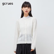 gcrues镂空针织开衫女2024春季女装气质简约薄款外搭长袖毛衣