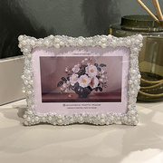 轻奢创意欧式金属珍珠相框摆台6/7/8/10寸挂墙婚纱照片框床头摆件