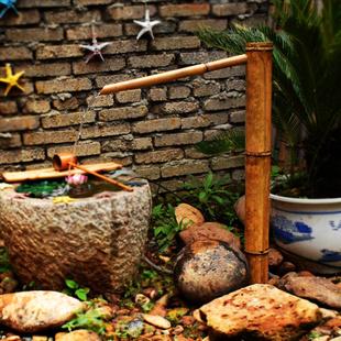 竹流水摆件院竹子装造景水鱼缸饰石槽，流水喷泉庭景zmt日式竹子流
