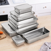 不锈钢方盒加厚平底长方形带盖提拉米苏盒子糕点，盘器皿熟食托盘子