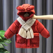 女童棉衣冬季加厚外套，2023中长洋气儿童棉服，宝宝冬装加绒棉袄