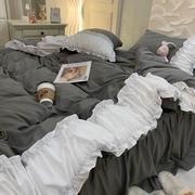 法式复古灰色被罩床单四件套被套1.8米女学生宿舍床品1.5三件套春