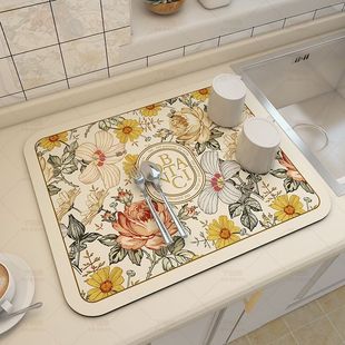 厨房台面沥水垫硅藻泥吸水垫桌面餐具干燥垫杯垫免洗茶台吧台垫子