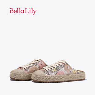 bellalily2024春季花色潮流，半包拖鞋女亮片，渔夫鞋外穿板鞋子