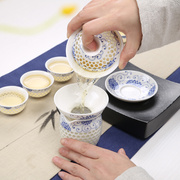 南金陶瓷功夫茶具青花玲珑镂空薄胎茶具蜂窝蜂巢茶具