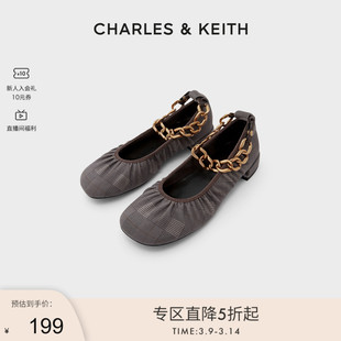 charles&keith春夏女鞋ck1-70380900时尚粗链条，腕带饰低跟单鞋女