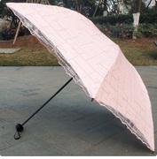 蕾丝亮片刺绣花超轻碳纤维三折黑胶防紫外线太阳伞晴雨伞米色粉色