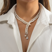 可自由打结 水滴人造珍珠项链女 欧美个性小众设计网红气质毛衣链