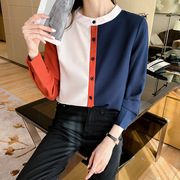2021春装韩版气质立领雪纺，设计感宽松显瘦女士衬衫上衣