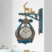 北欧双面挂钟客厅现代钟表欧式大气轻奢石英钟两面美式时钟家用表