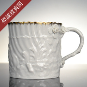 德国 MEISSEN 梅森瓷器 天鹅系列 纯白浮雕 描金小花 马克杯