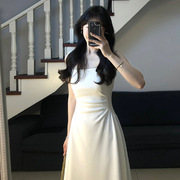 法式收腰白色吊带连衣裙子感感长裙2023夏季小个子仙女裙