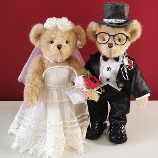 高档结婚新人礼物礼盒婚纱泰迪熊婚庆压床娃娃一对签到台婚车装饰