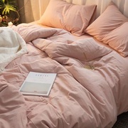 水洗棉纯色床上四件套粉色床单，被套宿舍单人学生磨毛三件套加厚