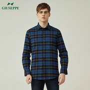 Giuseppe乔治白秋冬季男士磨毛衬衫时尚休闲纯棉修身方领衬衣厚