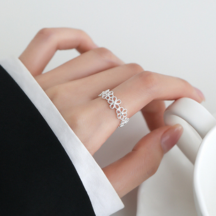 925纯银花朵素圈戒指女开口指环，轻奢小众设计食指戒尾戒