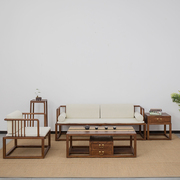 新中式实木沙发组合老榆木禅意简约民宿客厅，黑胡桃木家具