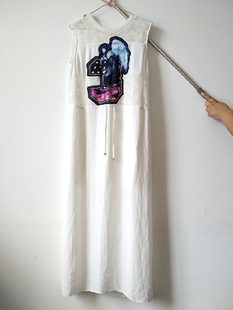 洛系列高个子女生背心长裙夏季超长款白色蕾丝拼接连衣裙抽绳