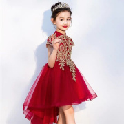 中国风高级礼服女童，公主裙2022春夏小女孩生日，蓬蓬裙红演出晚礼服