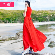 波西米亚长裙红色雪纺，连衣裙2023夏长款巴厘岛沙滩，裙海边度假