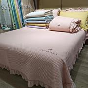 韩国水洗双面纯棉床盖三件套全棉松果刺绣荷叶边加厚床单四件套