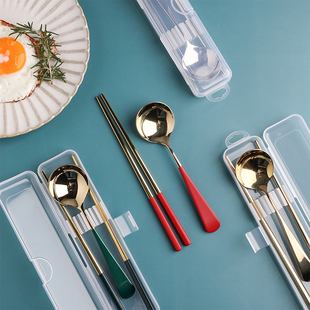 tinyhome韩式304不锈钢筷勺套装便携带餐具盒创意学生三件套旅行
