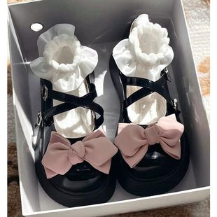 日系lolita甜酷玛丽珍小皮鞋，2023夏轻便(夏轻便)松糕蝴蝶结厚底jk单鞋