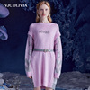 vjcolivia2023秋冬粉色，假两件撞色毛衣裙，高腰气质短裙女装