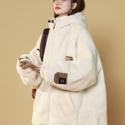 羊羔毛棉服(毛棉服)外套，女冬季2023年韩版宽松加绒加厚毛茸茸连帽铺棉